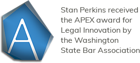 Stan Perkins received the APEX award for Legal Innovation by the Washington State Bar Association