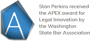 Stan Perkins received the APEX award for Legal Innovation by the Washington State Bar Association